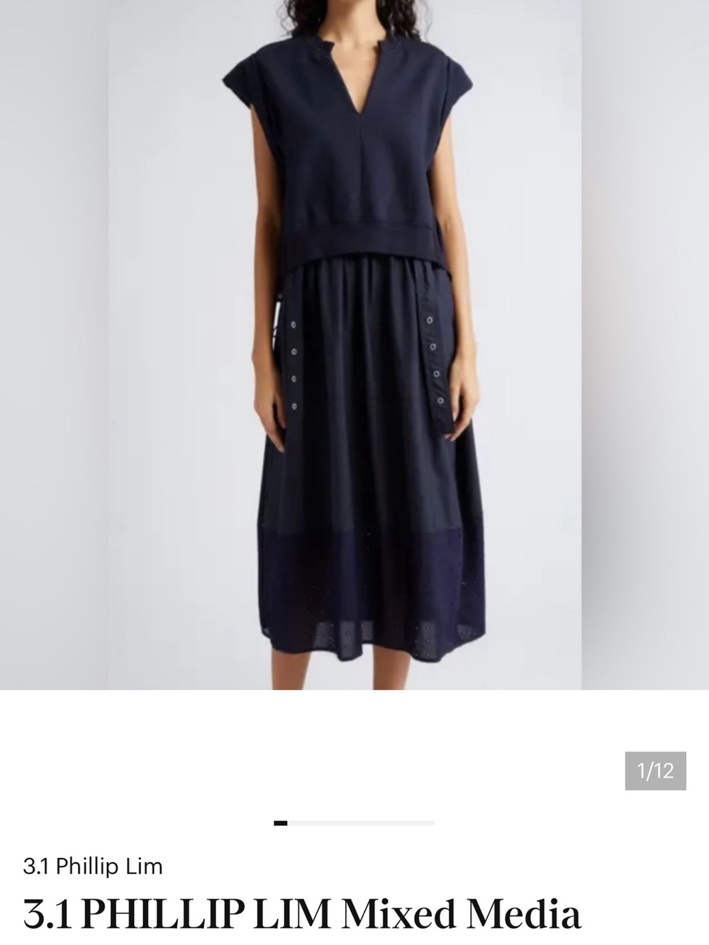 3.1 Phillip Lim Navy Mixed-Media Midi Dress with Eyelet Panel